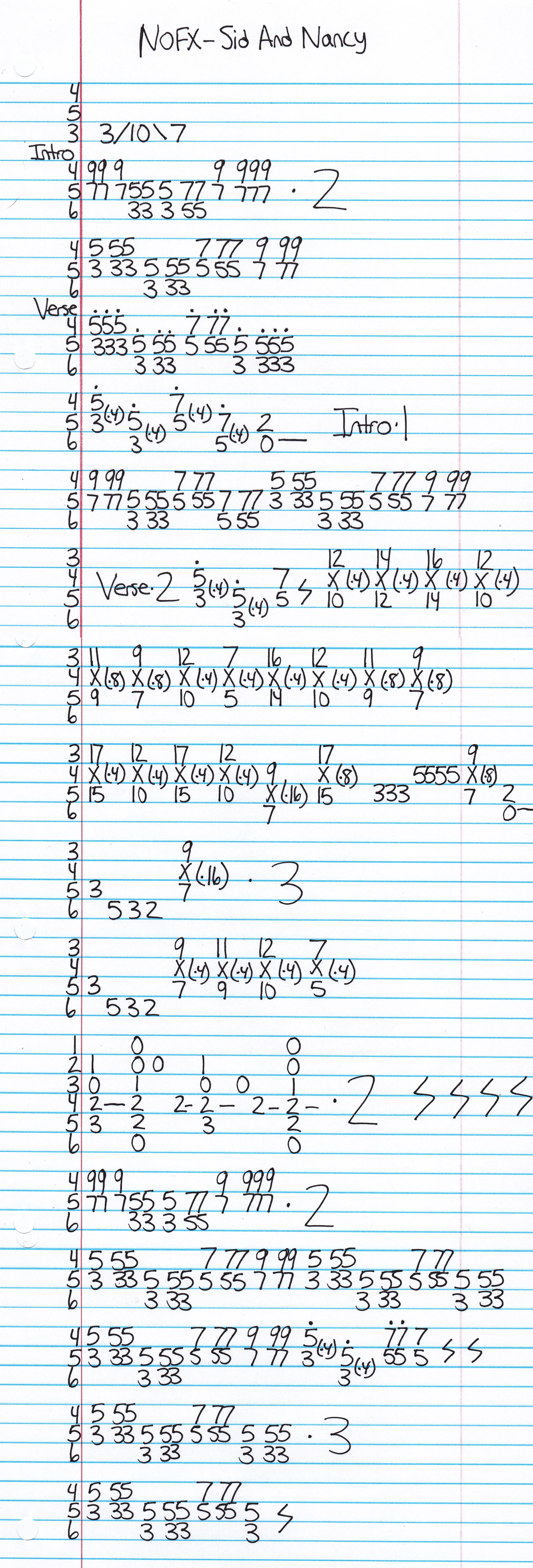 High quality guitar tab for Sid and Nancy by NOFX off of the album Fist Ditch Effort. ***Complete and accurate guitar tab!***